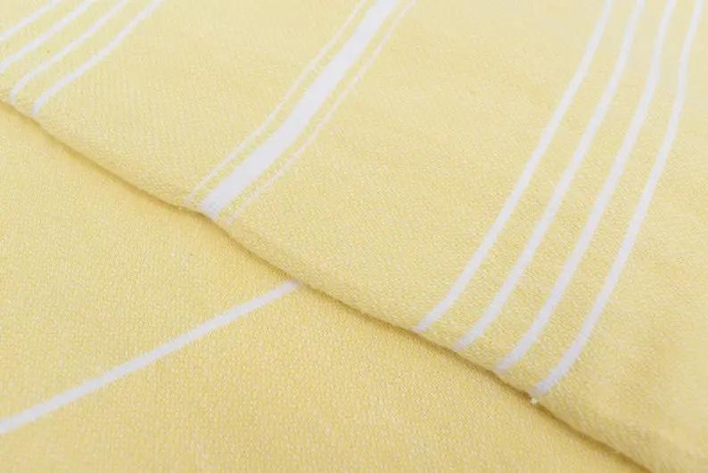 Monaco Yellow Turkish Towel 40 Inch by 70 Inch Hand Loomed 100 Percent Natural Cotton Quick Drying Lightweight Beach Bath Scarf Picnic Blanket - Love Salve